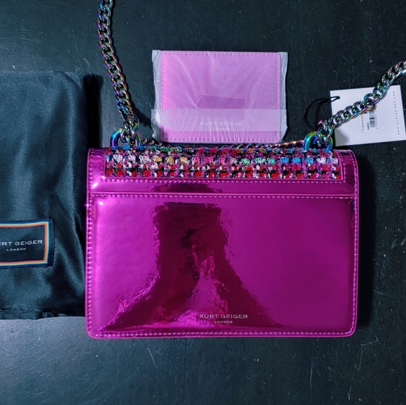 RARE HTF NWT Kurt Geiger Shoreditch Crossbody Bag Metallic Tweed Fuchsia Pink - Picture 9 of 16